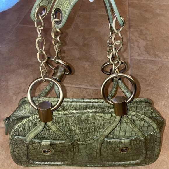 CHARLIE LAPSON ”Crocodile” Embossed Glazed Leather Shoulder Bag - Picture 3 of 5
